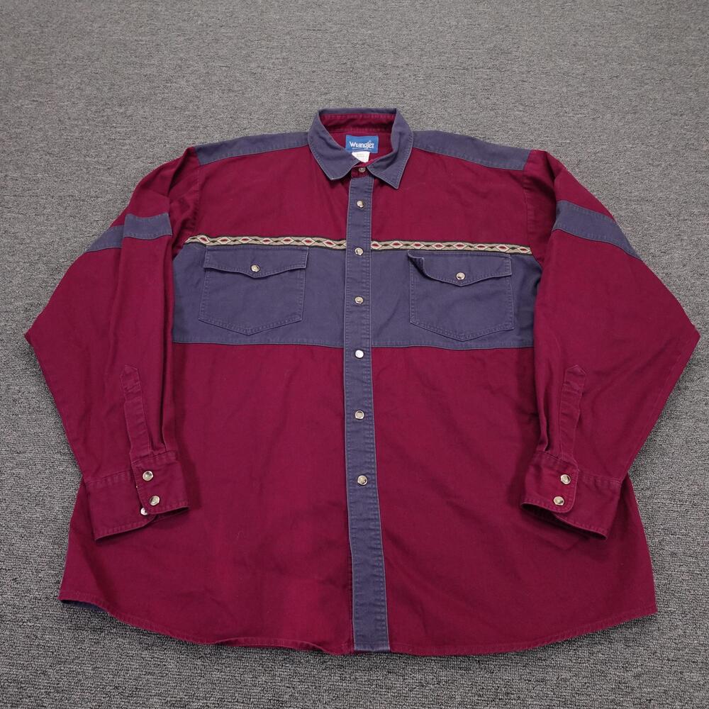 Wrangler Shirt Mens XL Red Colorblock Western Snap Brushpopper Button Up Casual